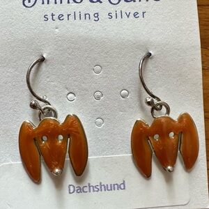 New Sterling Silver Red Dachshund Earrings by Anne and Jane